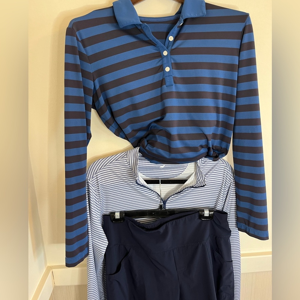 Nike Golf Women’s Long Sleeve Dri-Fit striped shirt and JoFit Capri Pants ++